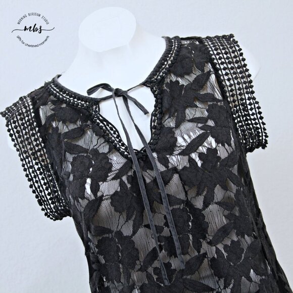 Lost April Lace Pom Pom Sleeveless Sheer Mini Dress Black Women S - Picture 8 of 10